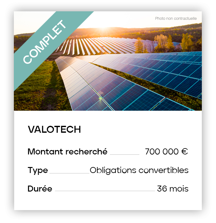 VALOTECH - Card projets en financement complet